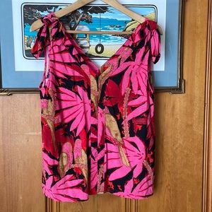 J. Crew TIE-SHOULDER TOP IN PALM PRINT- size small
